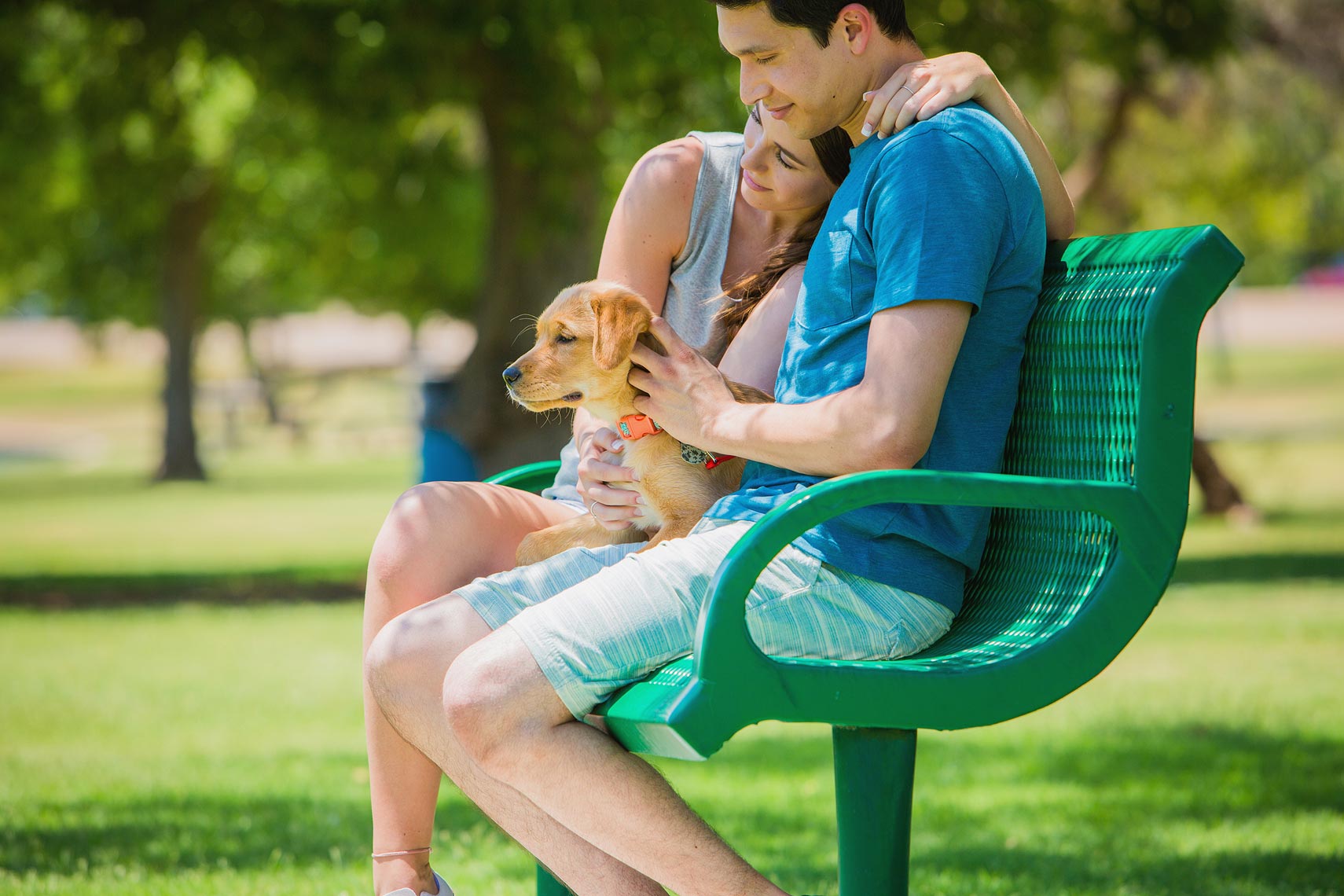 Couple sitting on a park bench with their dog | OneAZ | John Fedele Lifestyle Photography