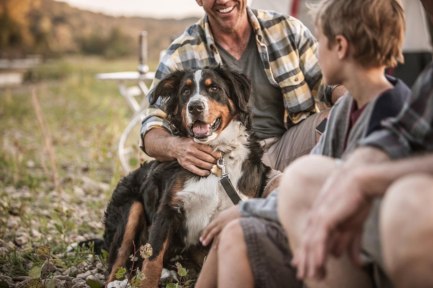 Family at a campsite with their dog.  | John Fedele Lifestyle Photography
